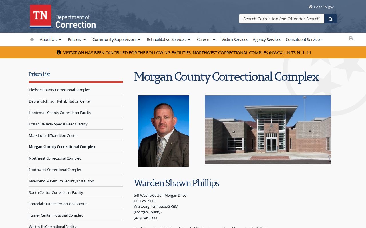 Morgan County Correctional Complex state custody information