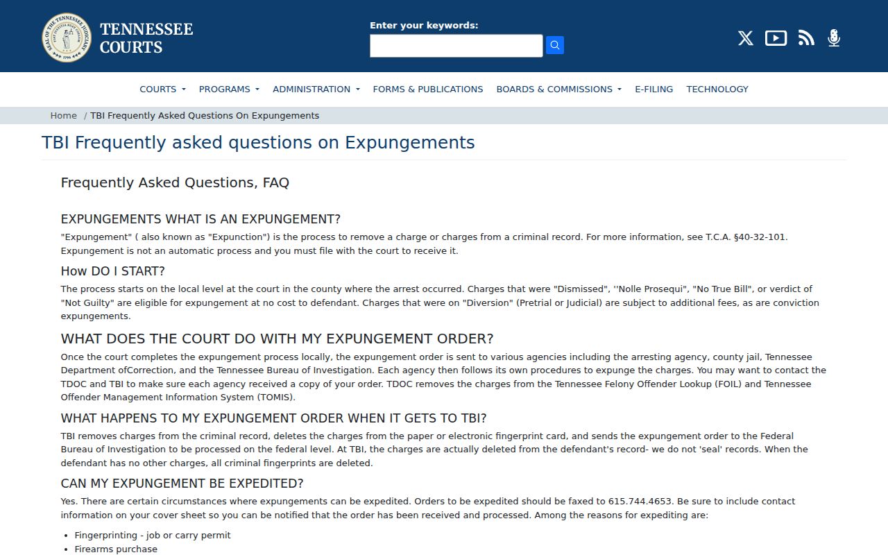 Tennessee expungement process for Morgan County arrest records